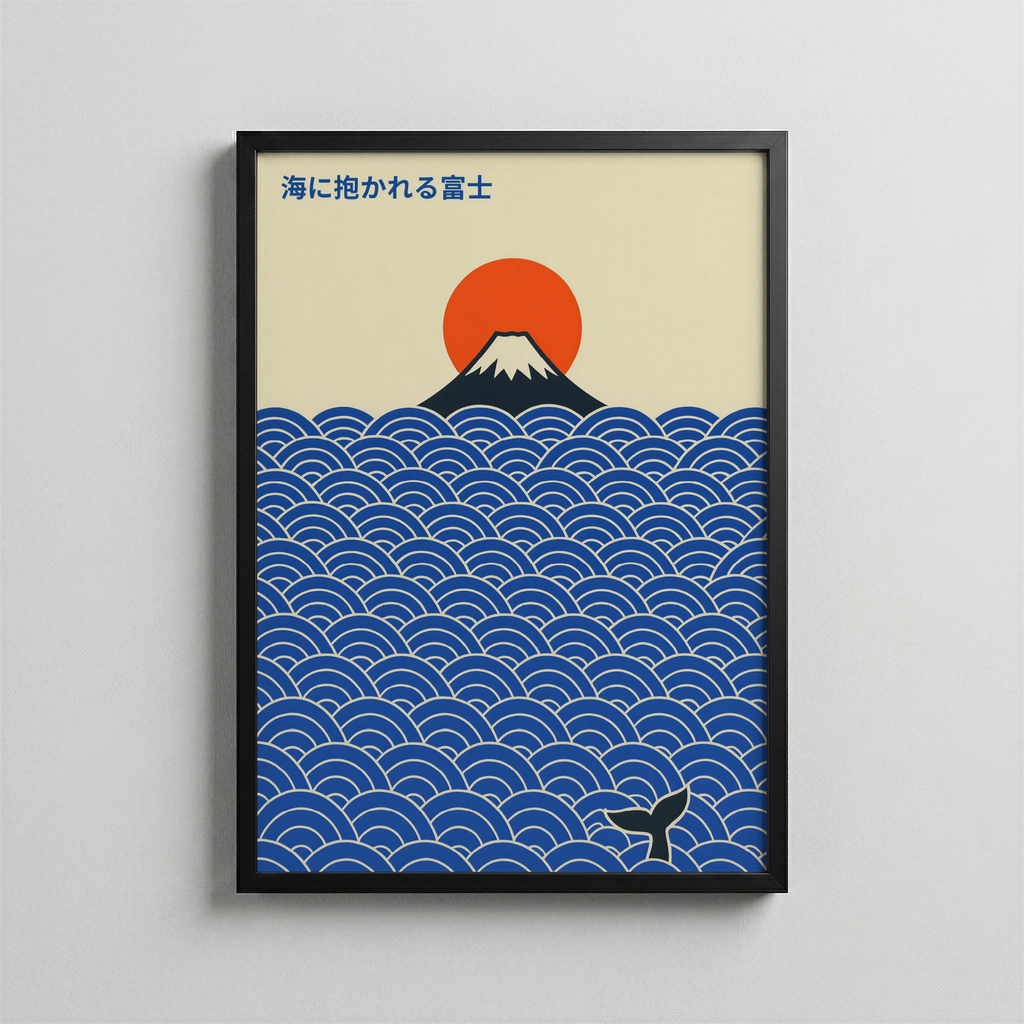 Fuji Over Waves – Japanese Minimal Poster