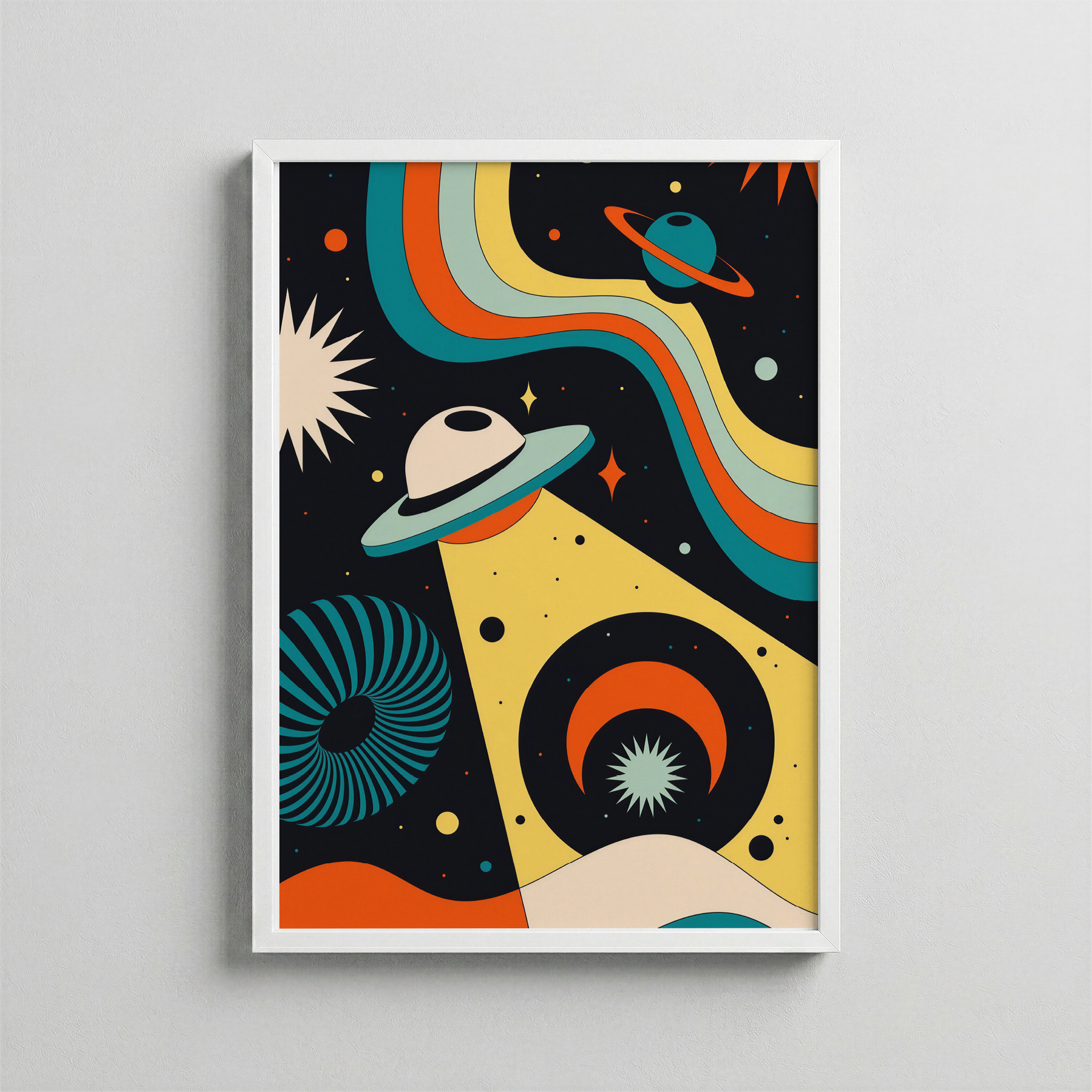 Kozmik Akış – Retro Uzay İllüstrasyon Posteri
