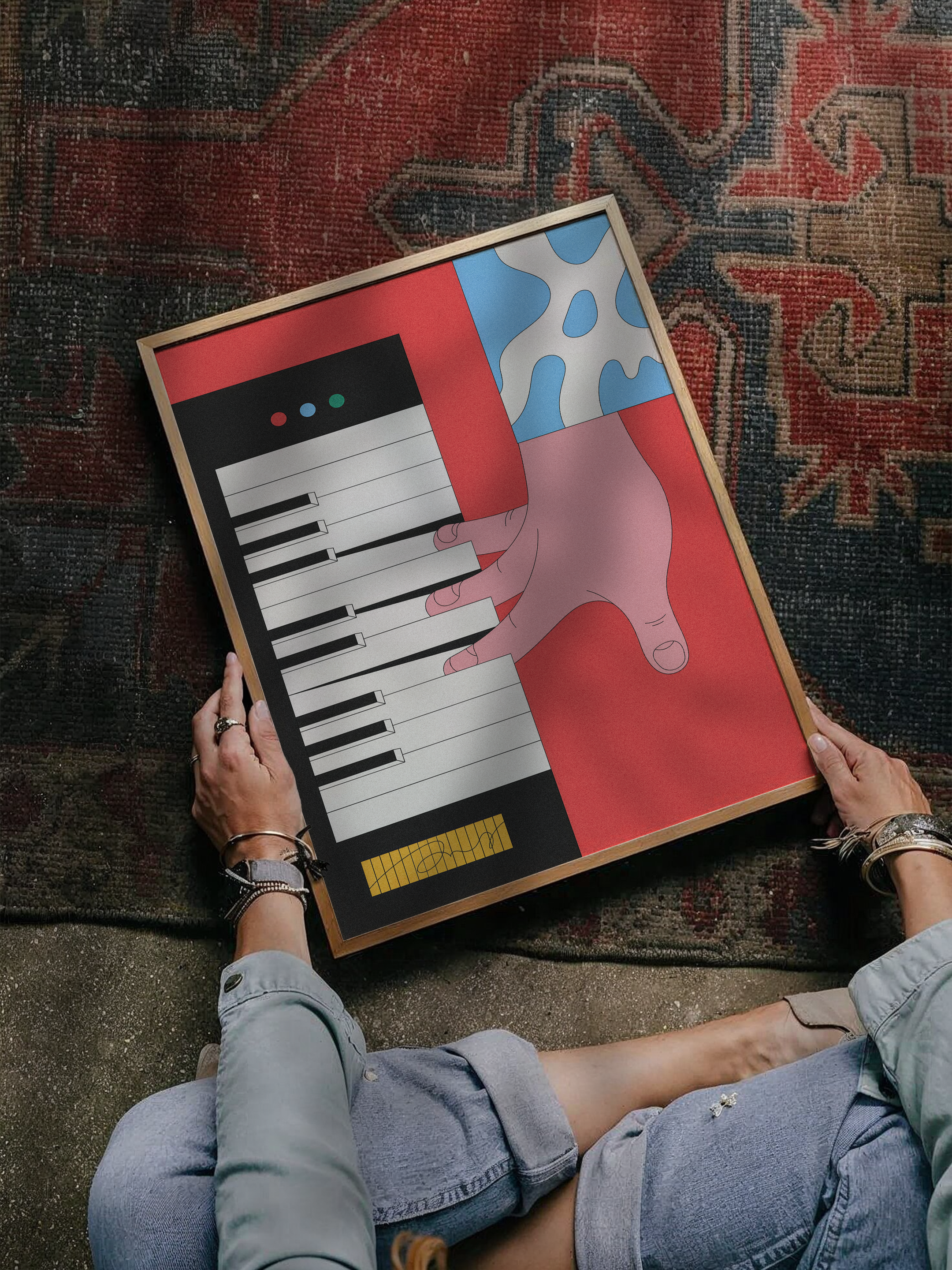 Piyano Çalan El İllüstrasyon Posteri